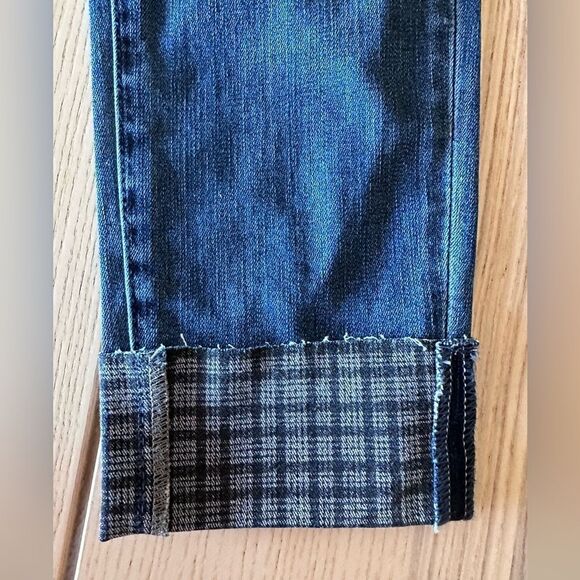 Judy Blue Plaid Cuff Midrise Slim fit boyfriend Jeans - Size 1/25 NWT - Picture 2 of 10